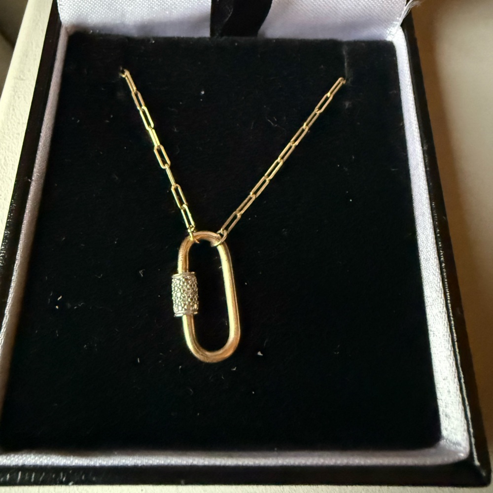 Gold Paper Clip Necklace with Padlock Pendant 18”